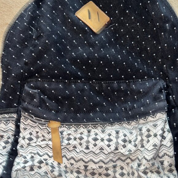 Black White polka dot Aztec geometric abstract zip‎ travel bag backpack B01 - Picture 2 of 8